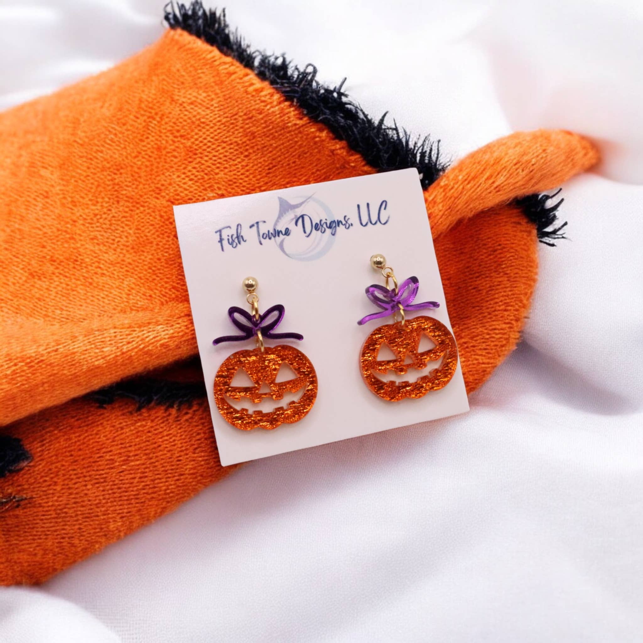 Halloween Pumpkin Acrylic Earrings - Jack-o-lantern Earrings