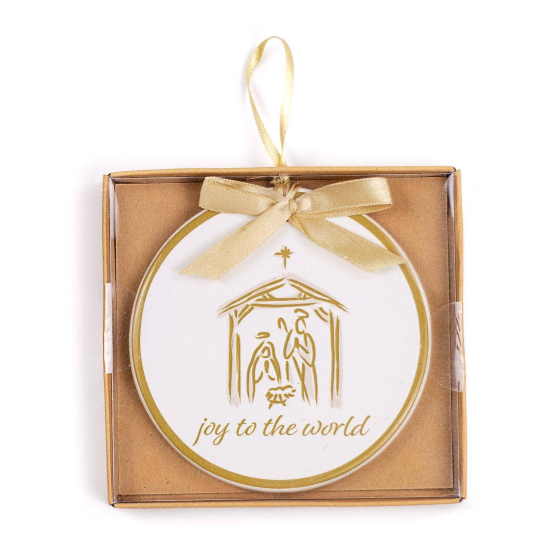 Joy To The World Ornament   White/Light Gold   4" The Royal Standard