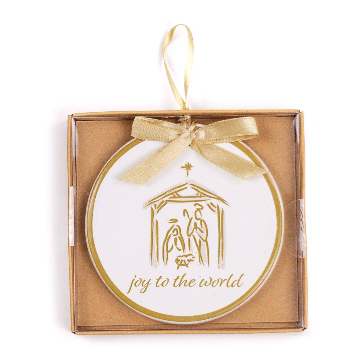Joy To The World Ornament   White/Light Gold   4" The Royal Standard