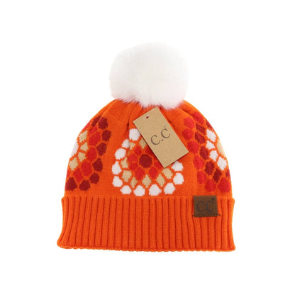 Flower Pattern Pom C.C Beanie HAT7396: Black