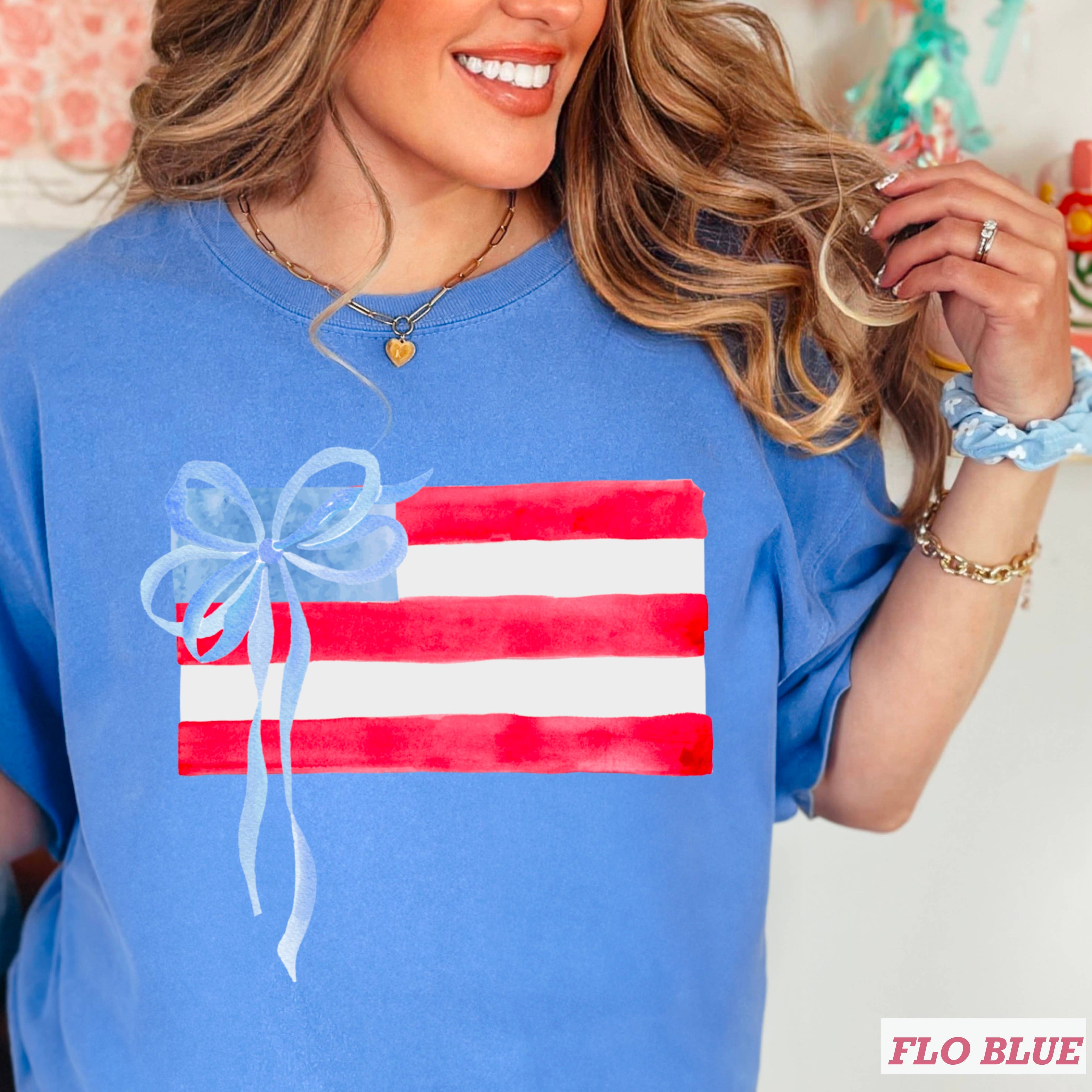 Coquette American Flag July 4th Graphic Shirt |Comfort Color: White / Large