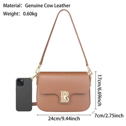 Real Leather Crossbody Box Bag: Brown