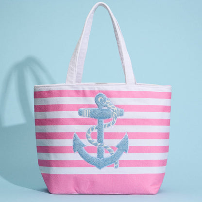 Striped Tote Bag with Anchor Design: Navy / One / 5AG78016