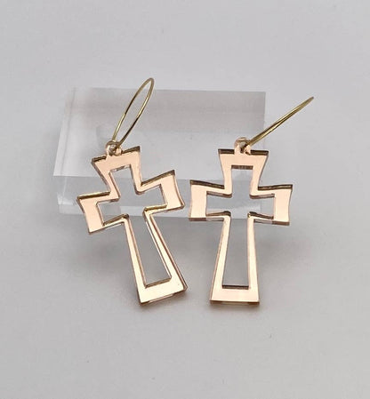 EASTER CRUCIFIX GOLD MIRROR HOOP EAR CANDY   