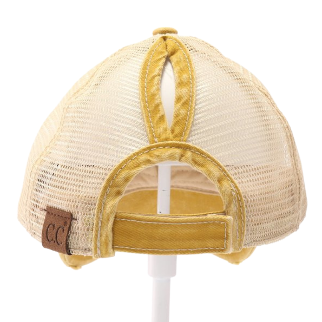 Monochrome USA Embroidered High Pony CC Ball Cap BT926: Mustard