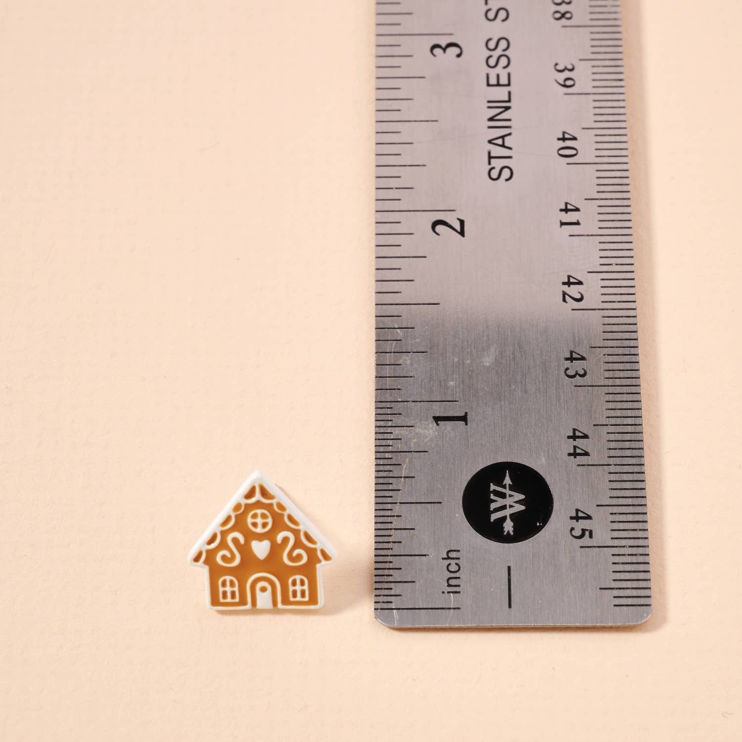 Gingerbread House Christmas Enamel Stud Earrings: Beige / One / 4BE32035