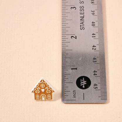 Gingerbread House Christmas Enamel Stud Earrings: Beige / One / 4BE32035