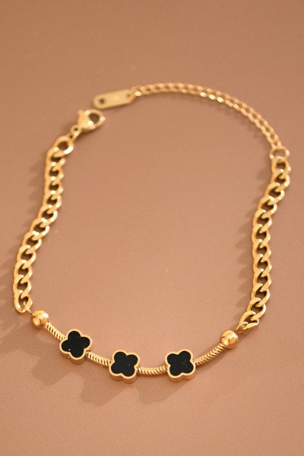 18K Gold PVD Plated Waterproof Stainless Steel Chain Bracelet - 7741: S0OX3T7741 Black