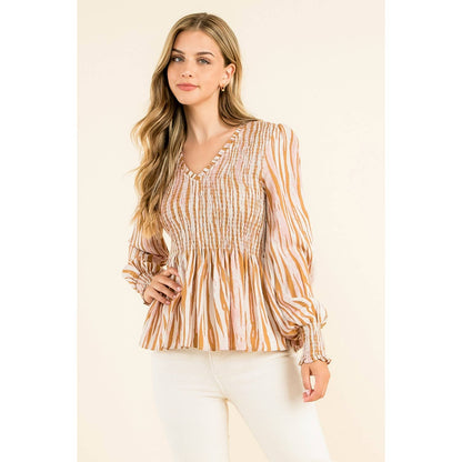 Smocked Zebra Print Top: GRAY / M
