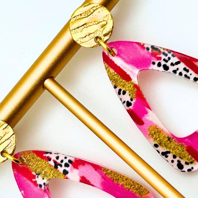 Miami Inspired Pink &amp; Gold Acrylic Earrings