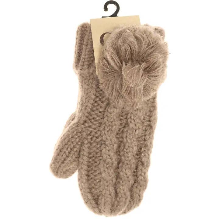 Kids CC Solid Pom Fuzzy Lined Mittens MT24KIDS: Coral