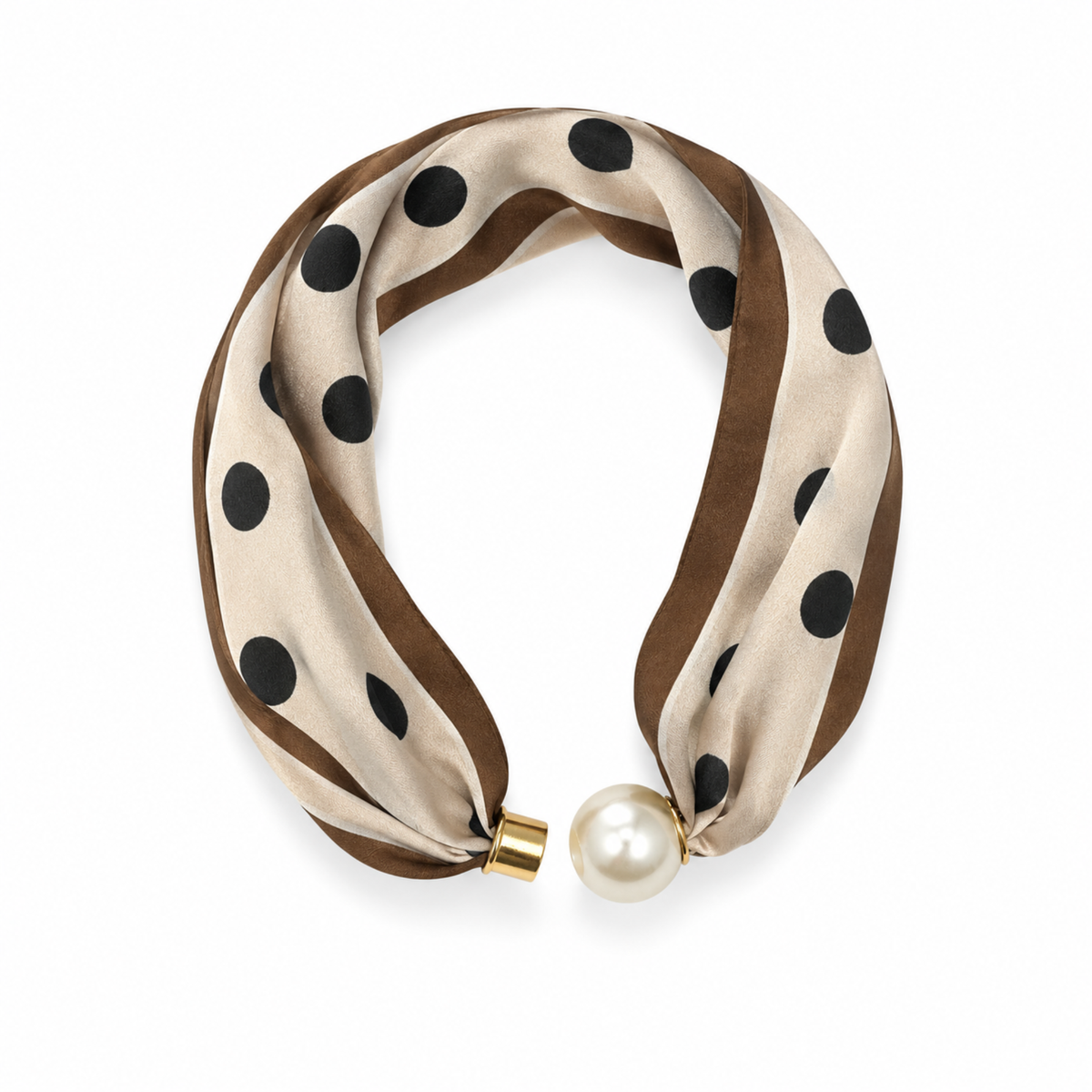 Ellison+Young Satin Twilly Scarf Necklace with Jeweled Magnetic Clasp: Blue Chain Print