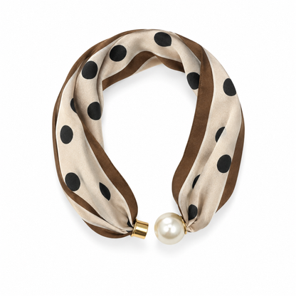 Ellison+Young Satin Twilly Scarf Necklace with Jeweled Magnetic Clasp: Blue Chain Print