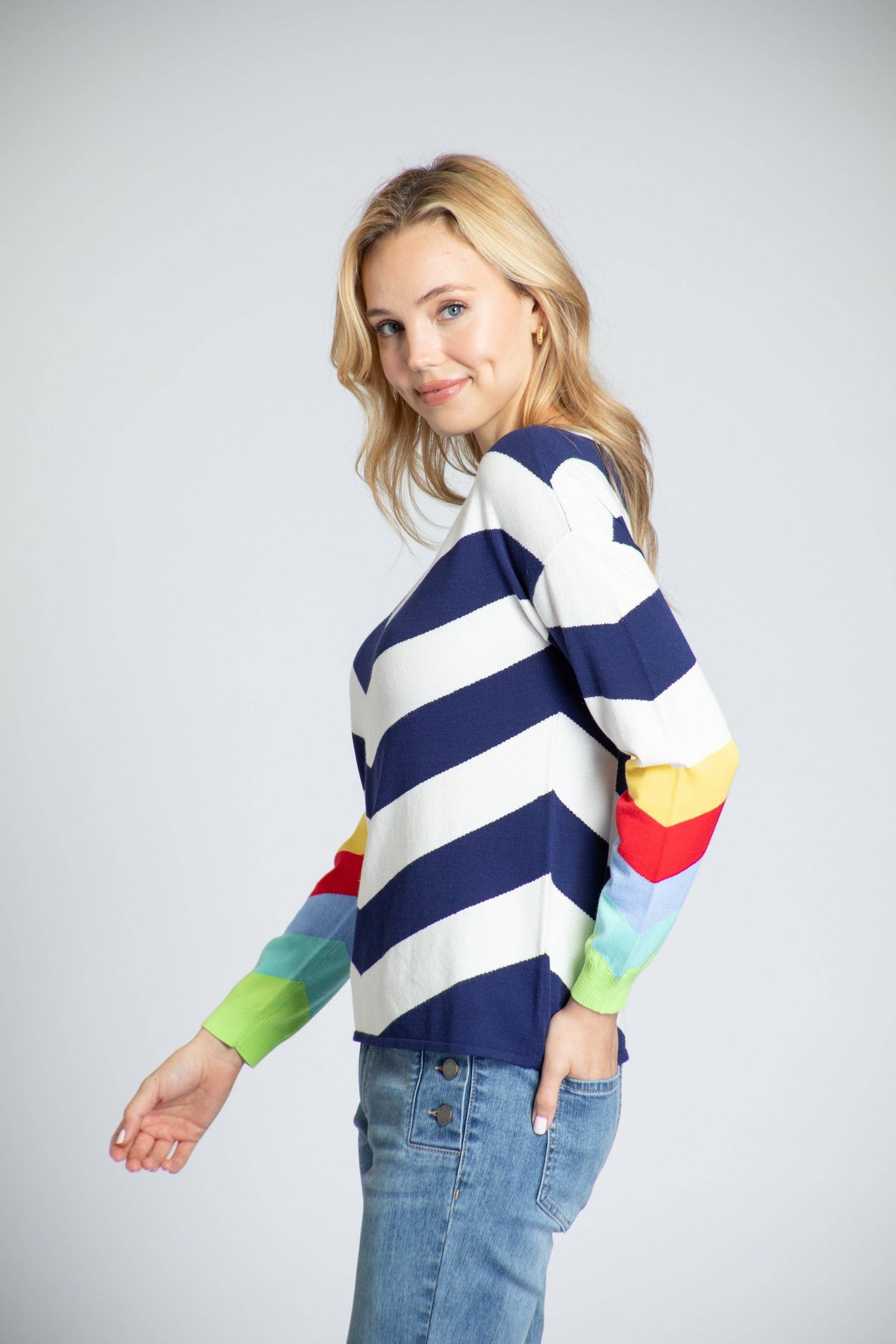 Chevron Pull Over With Rainbow Cuffs: MULTI / S