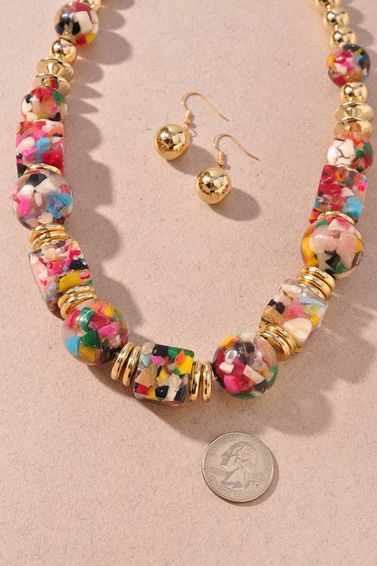 Multicolor Confetti Resin Statement Necklace Set: Multi-Colored