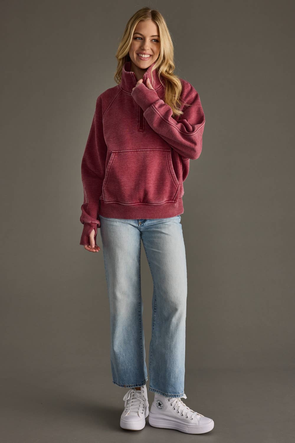 Wine Quarter Zip Sweatshirt by Panache