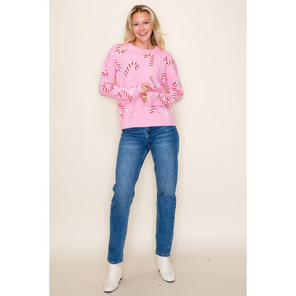 CHRISTMAS CANDY CANE SWEATER: GREEN / S-M-L-XL(2-2-2-1)