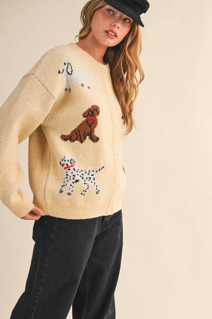 DOG KNIT SWEATER CARDIGAN: Red