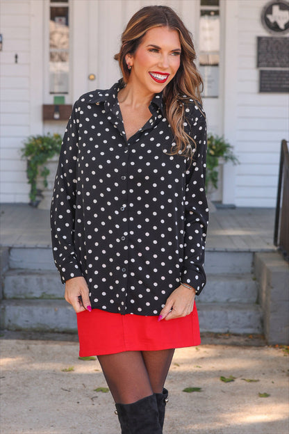 Nina Button Up Tunic by Jess Lea- After Dark Polka Dot: Black