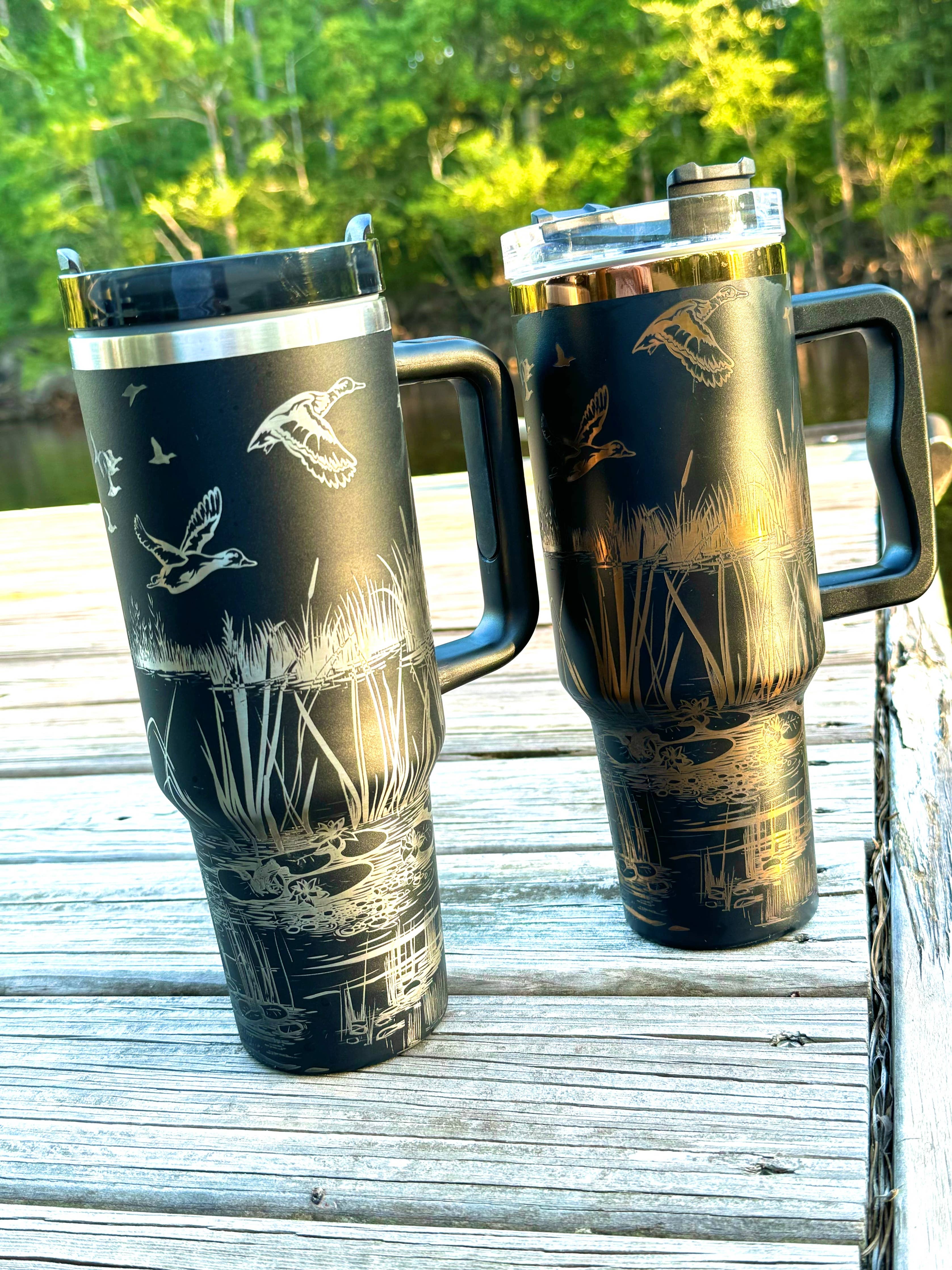 Duck Hunters paradise tumbler | Laser Engraved Wildlife Design | Hot &amp; Cold Drink Insulation | Durable Hunting Gift for Duck Hunters: Black 40 oz tumbler