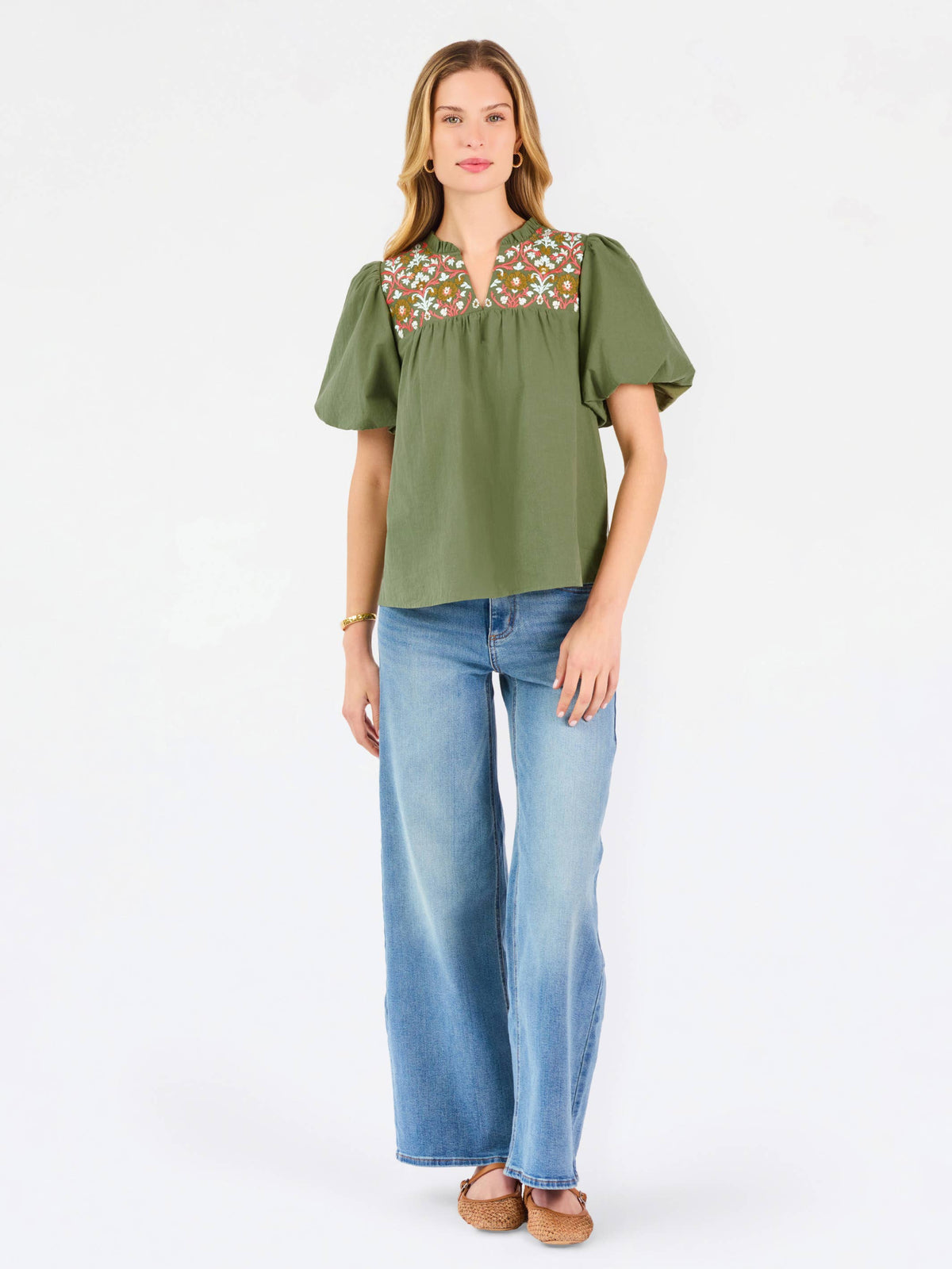 Makayla Embroidered Top | Olive: XL