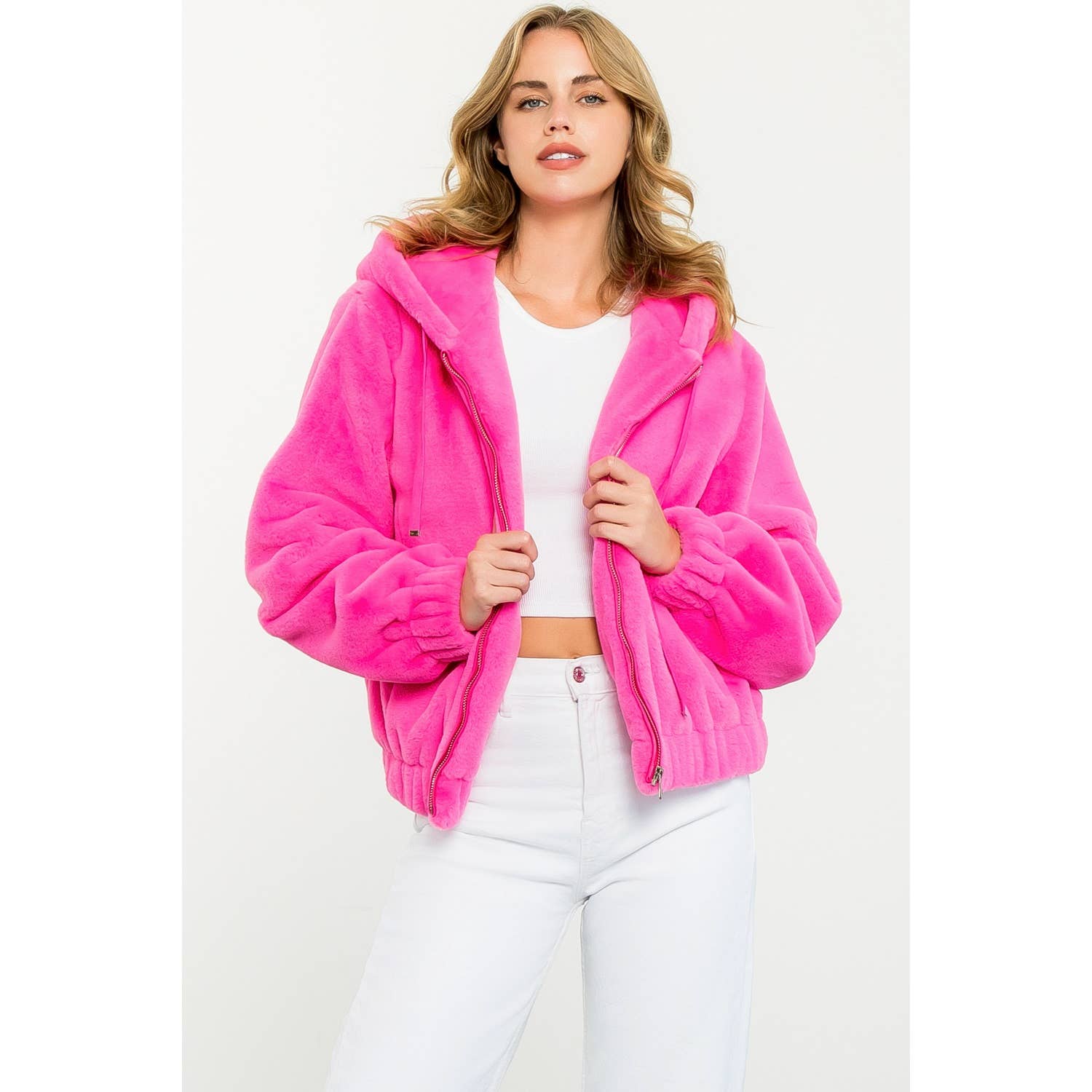 Faux Fur Jacket: PINK / XS-S-M-L(1-2-2-1)