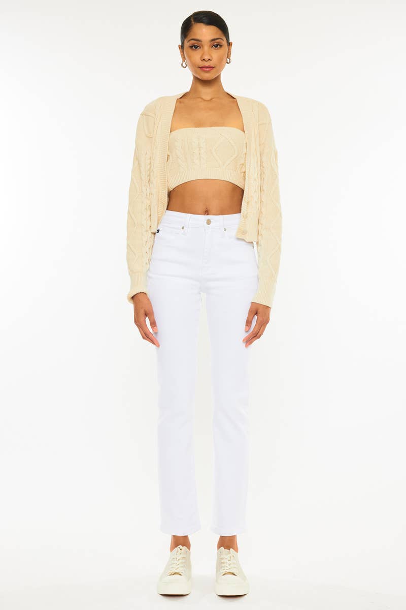 OPEN PACK HIGH RISE SLIM STRAIGHT JEANS-KC11252WT: WHITE / 9/28