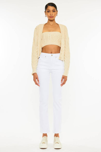 OPEN PACK HIGH RISE SLIM STRAIGHT JEANS-KC11252WT: WHITE / 9/28