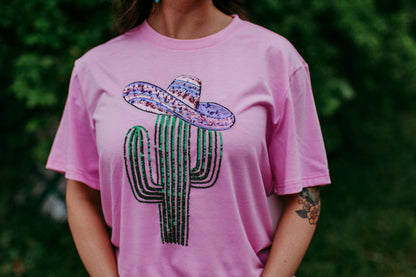 MK413 Shiny Saguaro SS Tee: Pink / 1XL