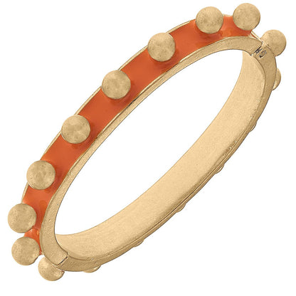 Jenna Chunky Enamel Studded Metal Hinge Bangle: Green