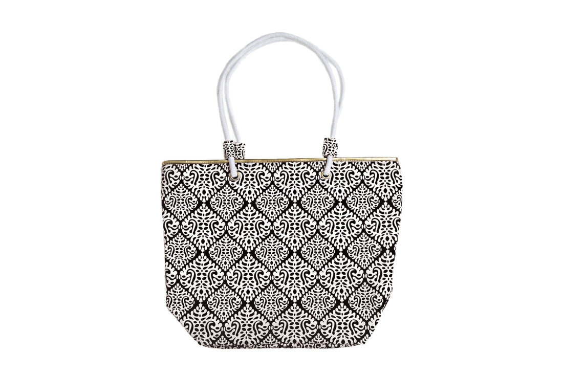 Catalina Tote Bag - Black Damask