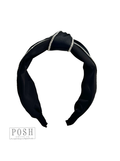 Satin rhinestone headband: Black