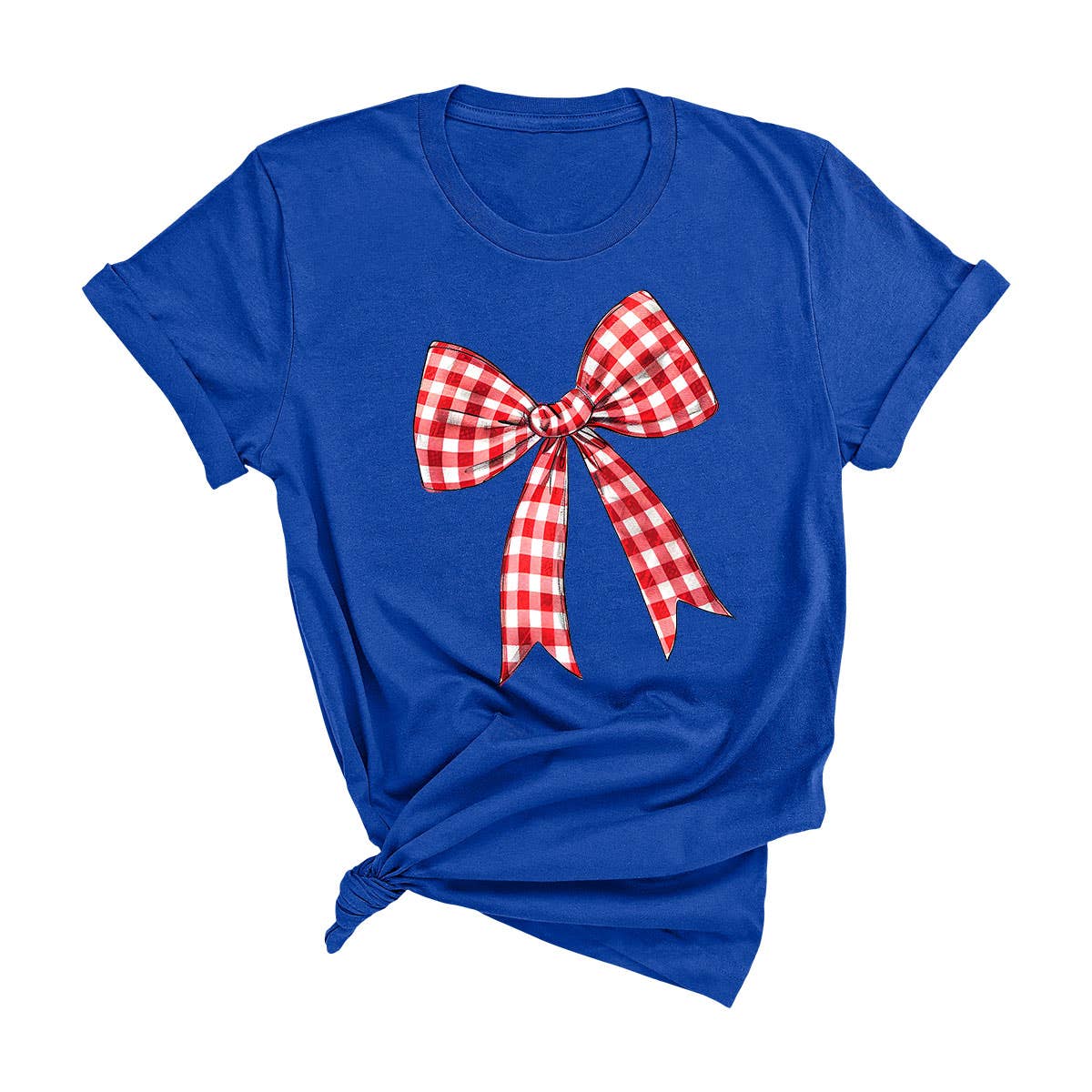 Red Check Bow T-Shirt: Royal Blue