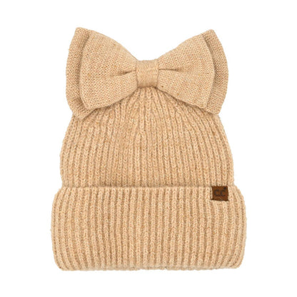Sequin Bow Messy Bun C.C Beanie MBE0104: Black