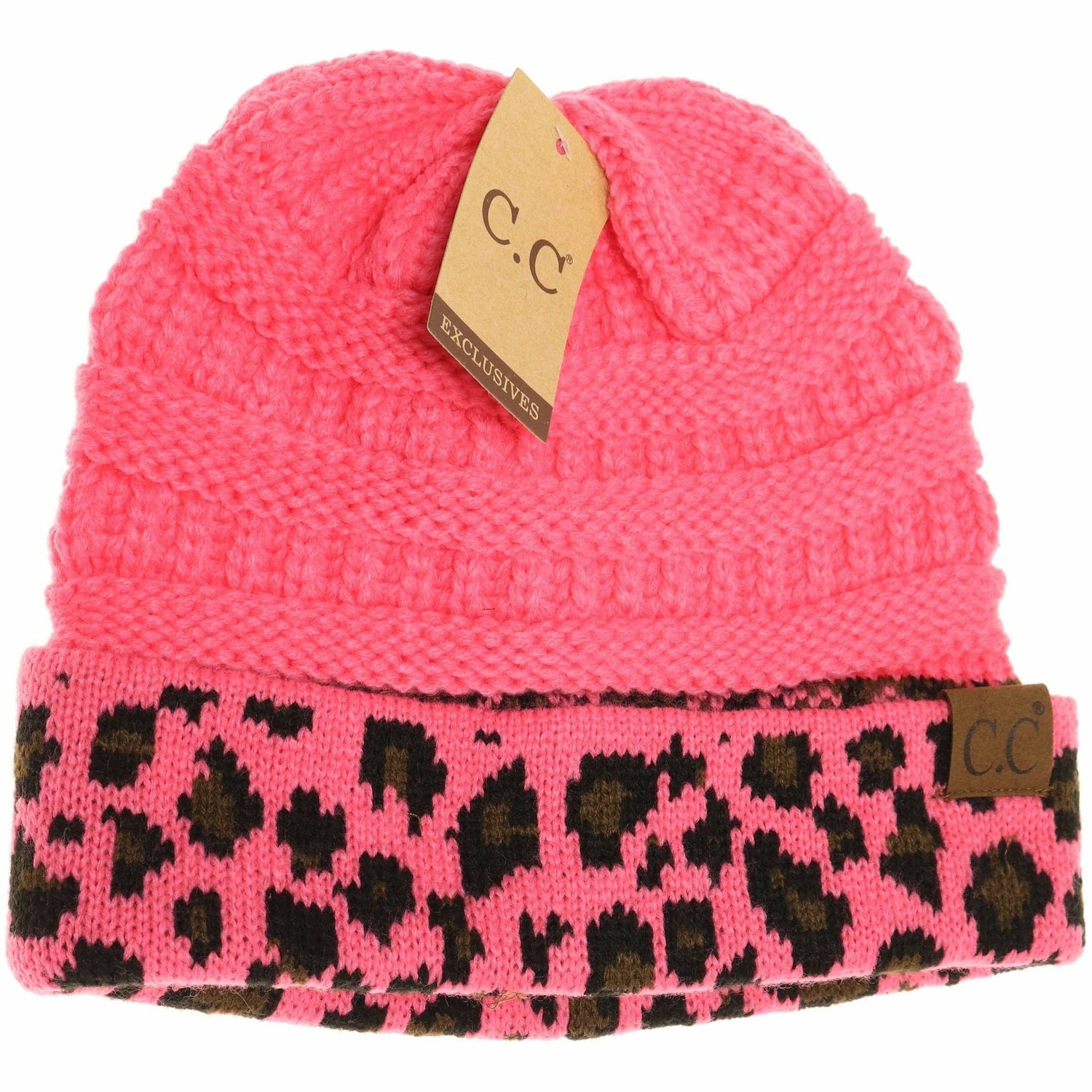 Matching Cuff Leopard Print CC Beanie HAT80: Black