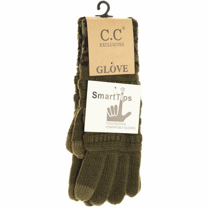 Solid Cable Knit Leopard Cuff CC Gloves G80: Black