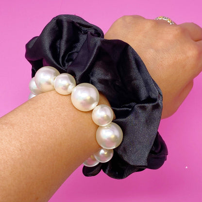Pearl &amp; Satin Scrunchie Set: Jeweled Pink