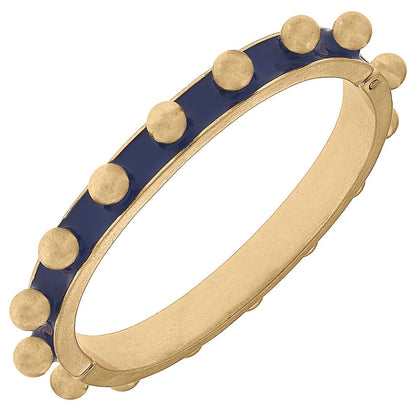 Jenna Chunky Enamel Studded Metal Hinge Bangle: Green