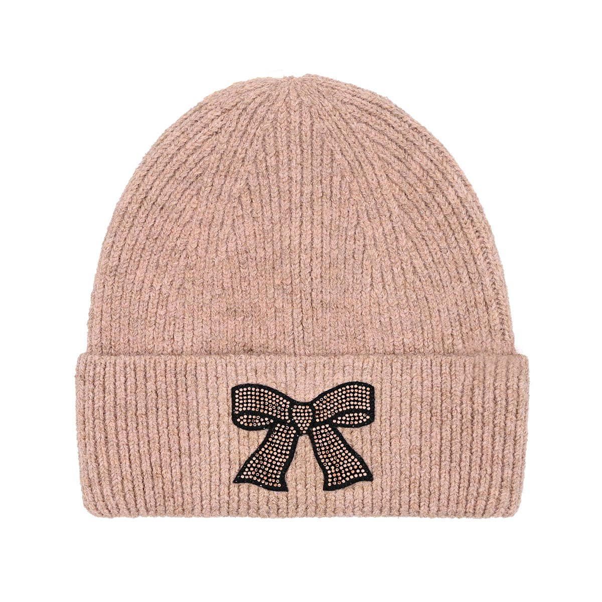 Rhinestone Ribbon Bow Embellishment C.C Beanie HTE0150: Lt. Grey