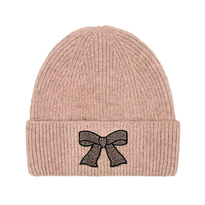 Rhinestone Ribbon Bow Embellishment C.C Beanie HTE0150: Lt. Grey