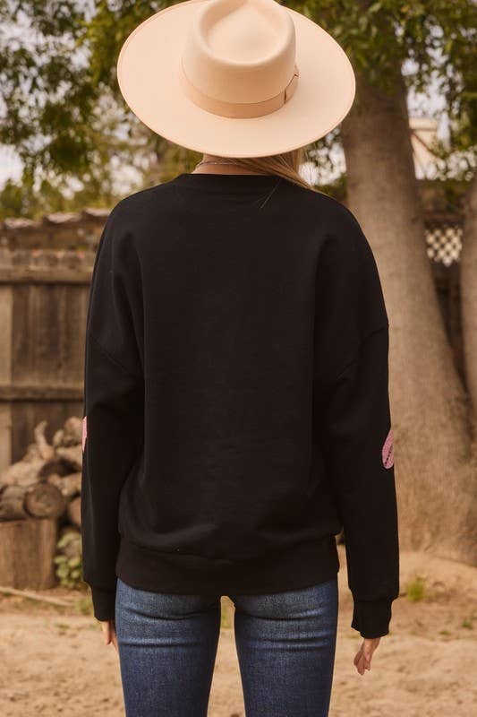 Cowboy Glitter Printed Sweatshirt: Black