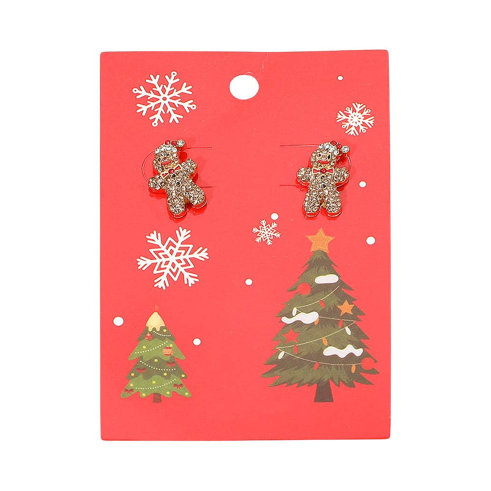 Rhinestone Pave Gingerbread Man Stud Earrings