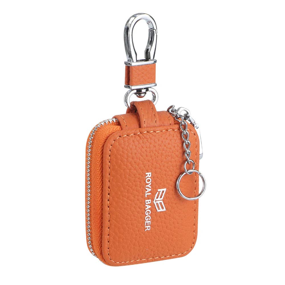 2901 Leather Earphone Pouch with Keychain: Light Grey