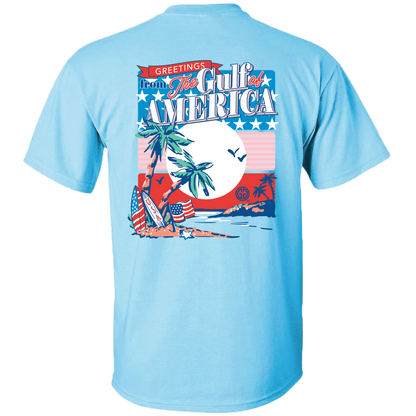 2749 Gulf of America Summer Beach Short Sleeve Graphic Tee: Sky / Adult Small
