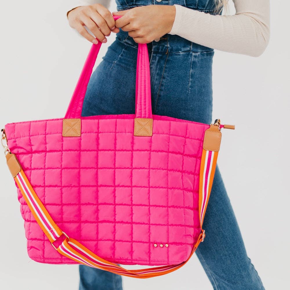Day Dreamer Quilted Tote Bag: Hot Pink