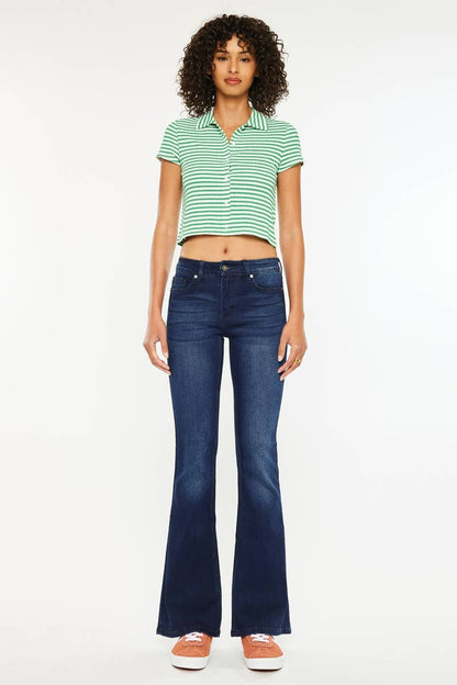 PETITE OPEN PACK MID RISE FLARE JEANS-KC6102D-PT: DARK / 3/25