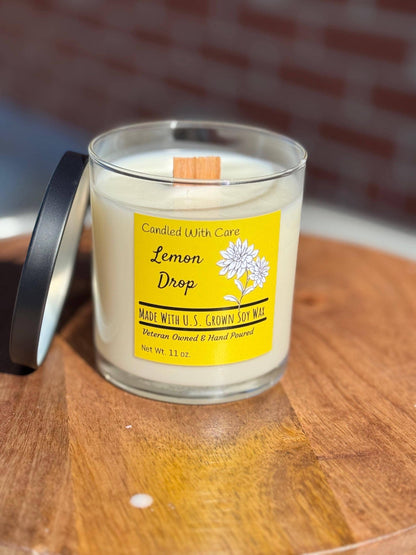 Lemon Drop Natural Soy Wax Candle with Wood Wick: 12 oz.