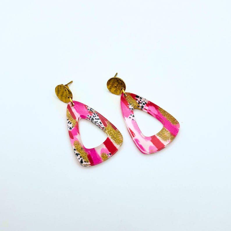 Miami Inspired Pink &amp; Gold Acrylic Earrings