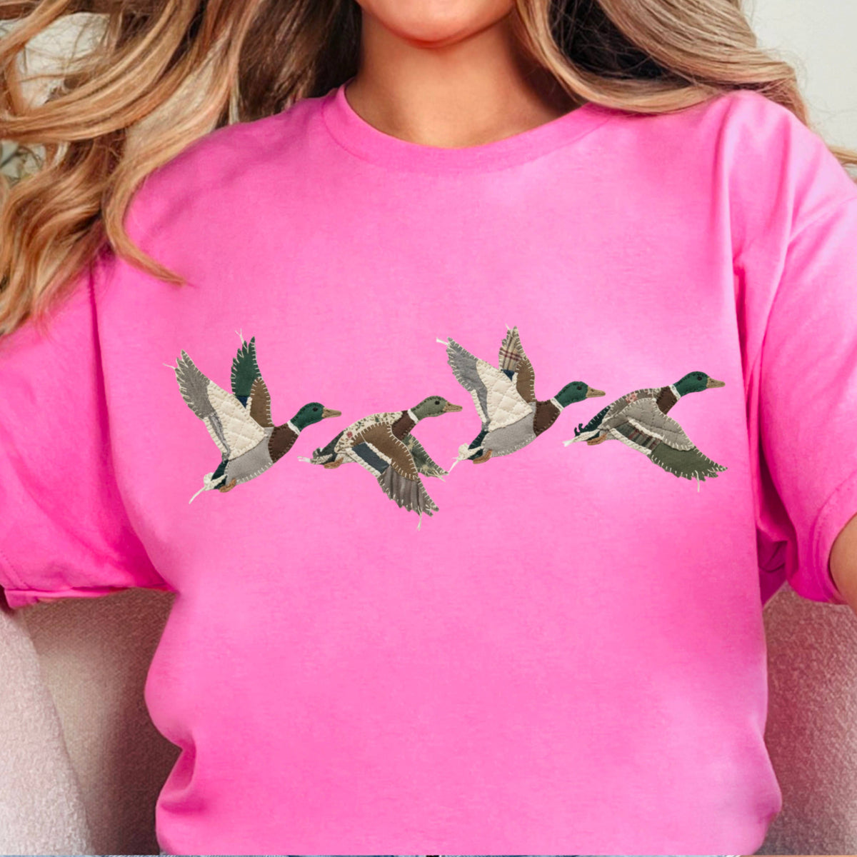 Patchwork Mallard Duck Graphic T-Shirt | Gildan : White / Large