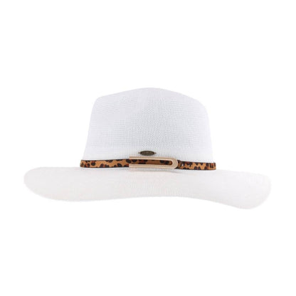 Knit Leopard Buckle Band C.C Panama Hat  White
